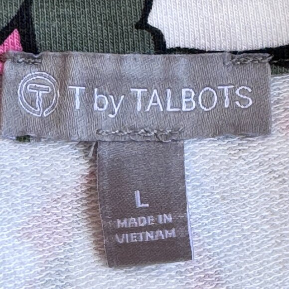 Talbots Classic French Terry Half Zip Pullover Green Floral Kanga Pocket Size L - Picture 7 of 8